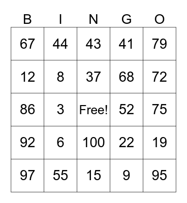 Place Value Bingo Card