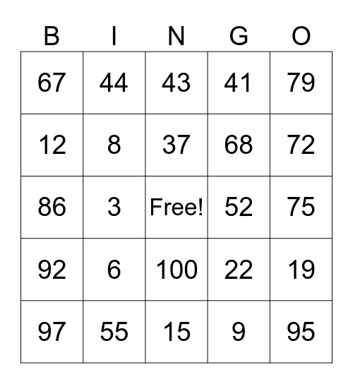 Place Value Bingo Card