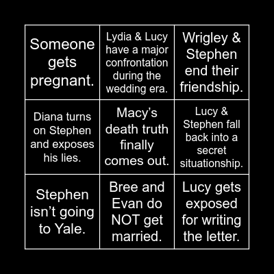 Tell me Lies - Season 3 Predictions (Muath) Bingo Card