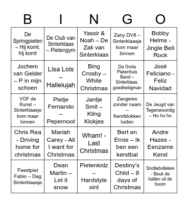 De Grote De Pizzabakkers Sinterkerst Bingo Card