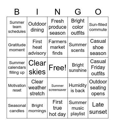 Summer Bingo Card