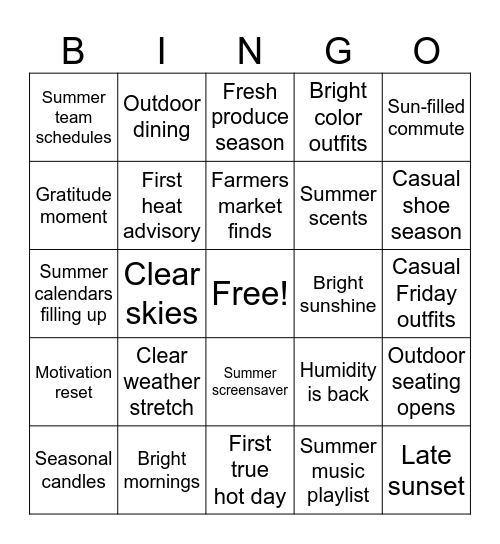 Summer Bingo Card