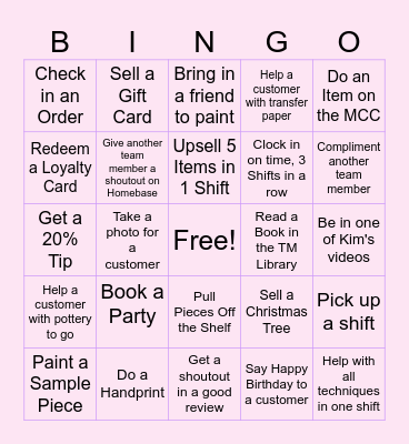 December AFU Team Member Challenge Bingo Card