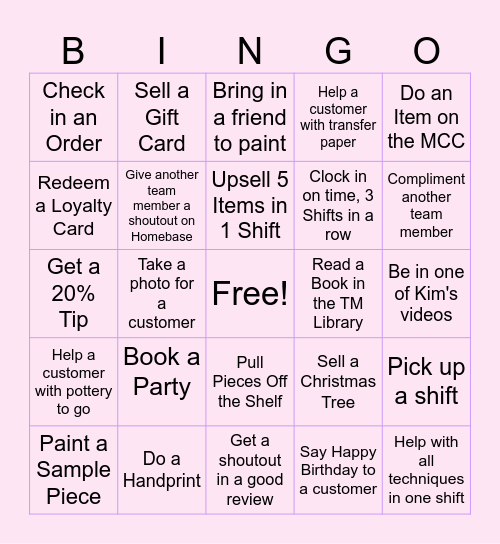 December AFU Team Member Challenge Bingo Card