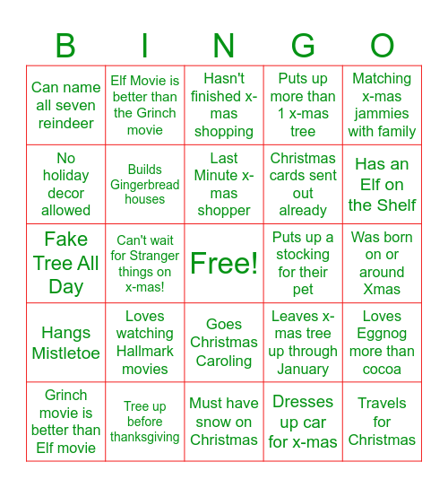 HOLIDAY BINGO Card