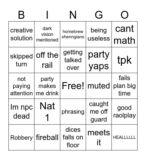 DND Bingo Card