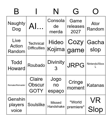 Game Awards Bingo Card