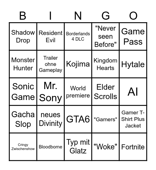 Game Awards 2026 Bingo Card