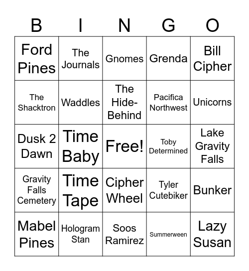 Gravity Falls Bingo Card