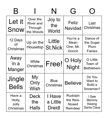 Songs of the Season Bingo Card