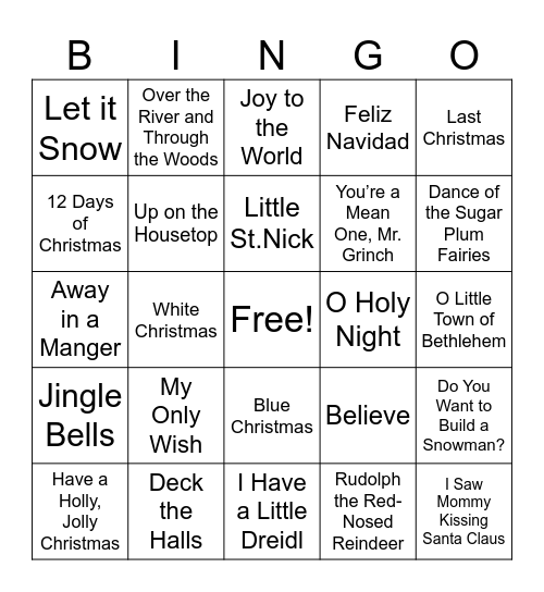 Songs of the Season Bingo Card