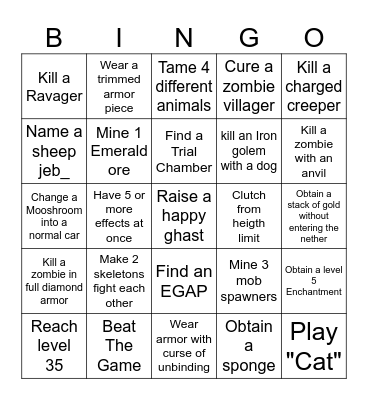 Minecraft Bingo Card