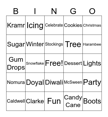 Winter Party Bingo Card