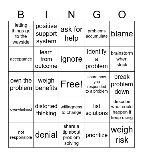 Problem Solving Bingo Card