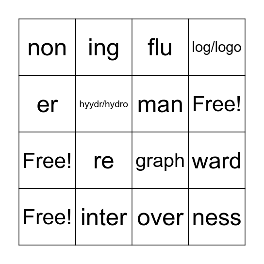 Morphemes Set 5-8 Bingo Card