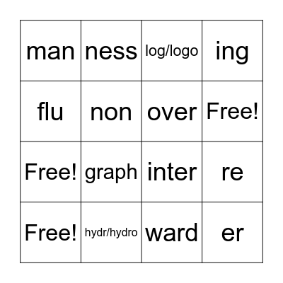 Morphemes Set 5-8 Bingo Card
