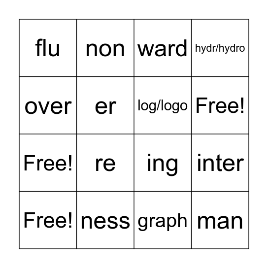 Morphemes Set 5-8 Bingo Card
