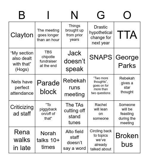 FIELD STAFF BINGO Card