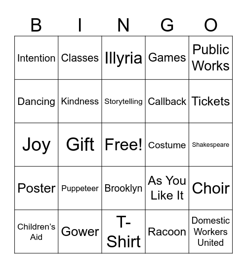 Public Works Bingo Card