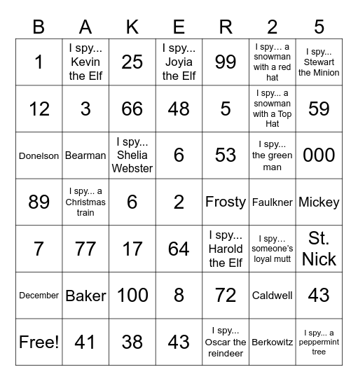 Christmas Bingo Card