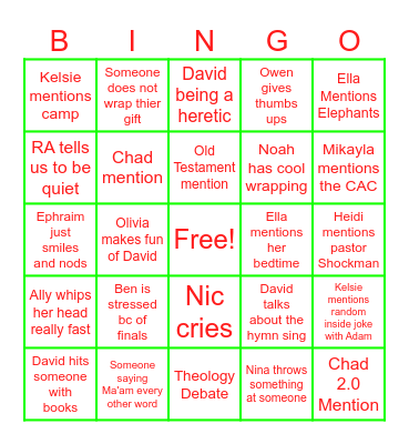 Christmas party Bingo Card