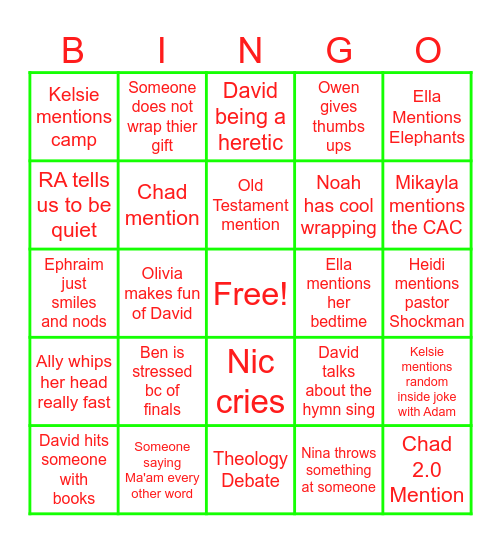Christmas party Bingo Card