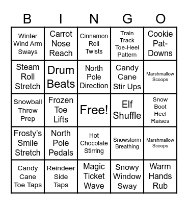 Holiday Fitness Bingo Card
