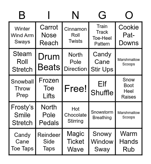 Holiday Fitness Bingo Card