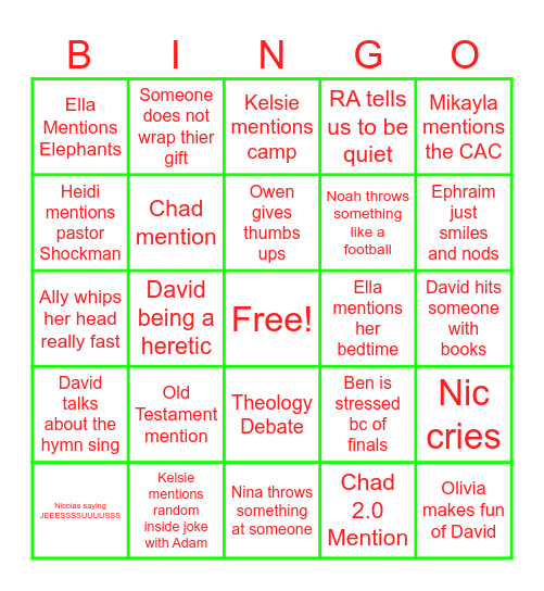 Christmas Party Bingo Card