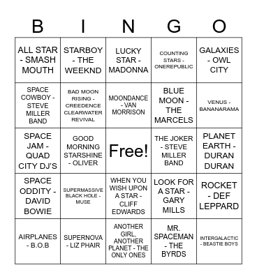 OUT OF THIS WORLD Bingo Card