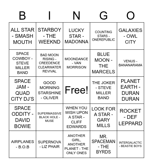 OUT OF THIS WORLD Bingo Card