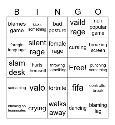 gamer rage Bingo Card