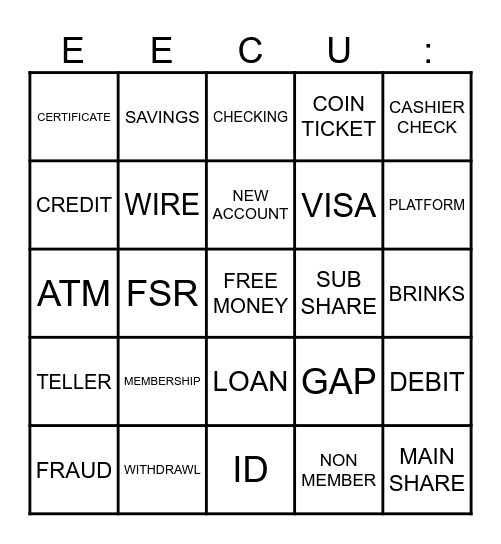 EECU BINGO Card