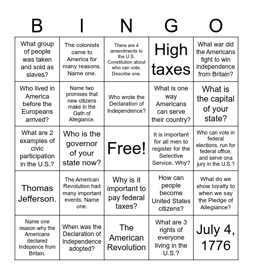 Untitled Bingo Card