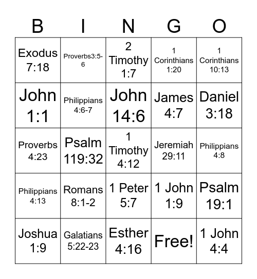 Bible Verse Bingo Card