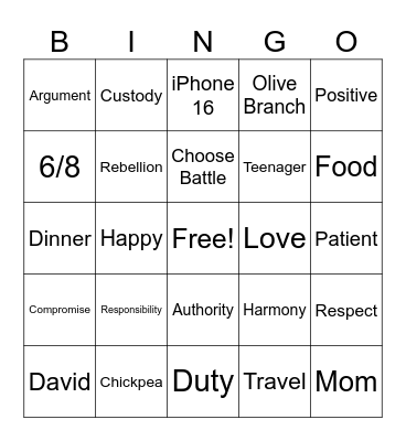 Family Reunification Bingo Card