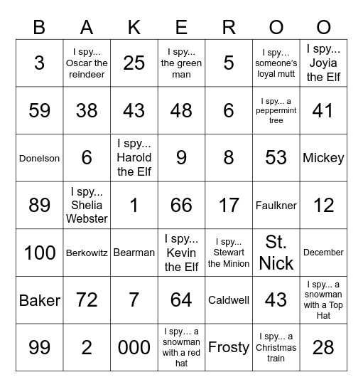 Christmas Bingo Card