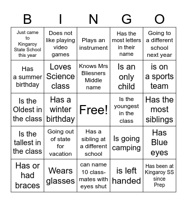 END OF YEAR BINGO Card