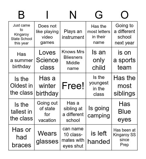 END OF YEAR BINGO Card