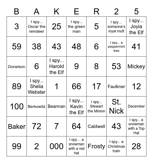 Christmas Bingo Card