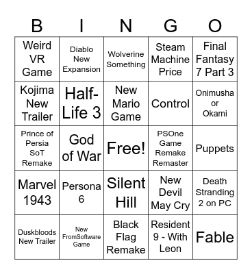 TGA Bingo 2025 Bingo Card