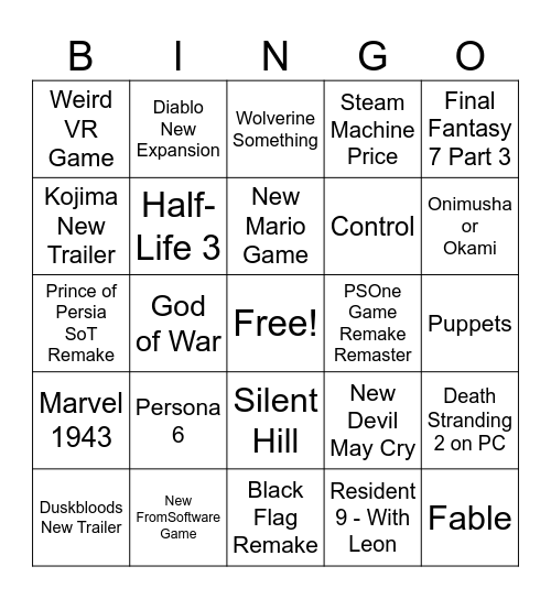 TGA Bingo 2025 Bingo Card