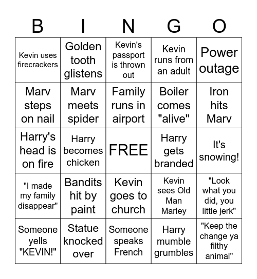 Home Alone BINGO Challenge Bingo Card