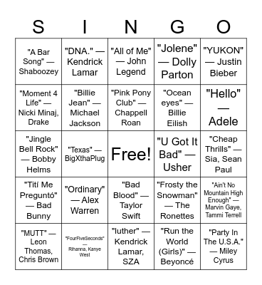 Ms. Wyatt's Semester "Singo" Bingo Card
