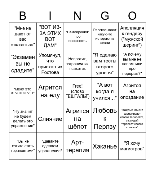 СМИРНОВ БИНГО Bingo Card