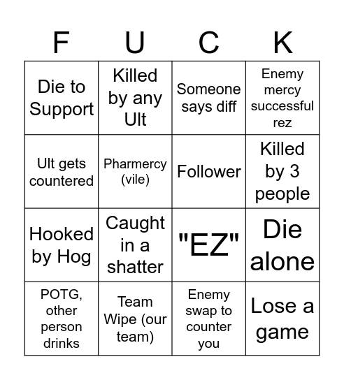 Overwatch Drinking Game Bingo Card
