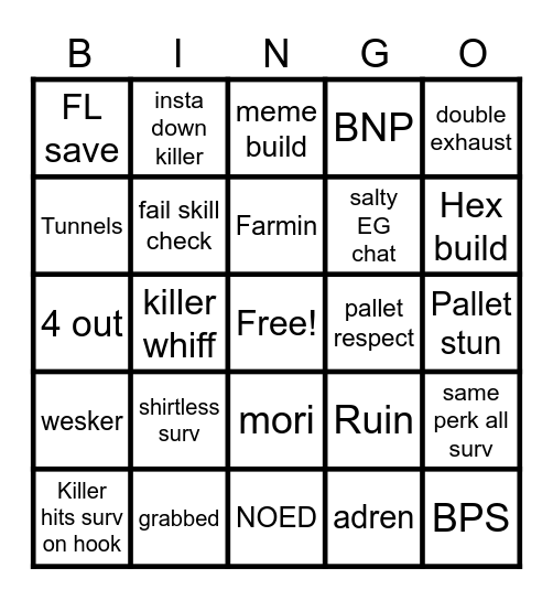 DBD bingo 2026 Bingo Card