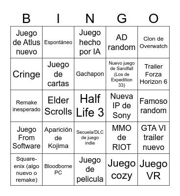 Bingo The Game Awards Bingo Card