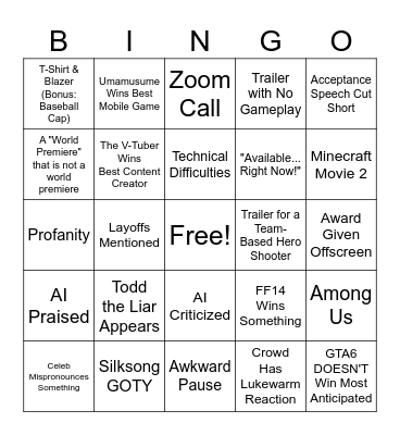 2025 Lame Awkwards Bingo Card