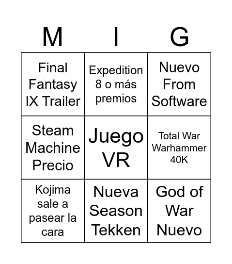 GAME AWARDS 2025 BINGO Card